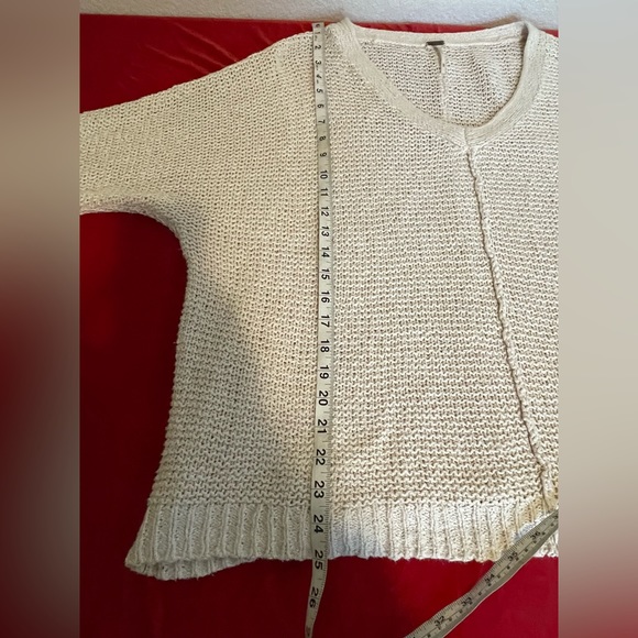 Free People oatmeal beige Knit V neck oversized slouchy off shoulder sweater m - Picture 11 of 14